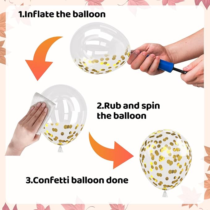Fall Balloons,12 Inch Pastel Orange White and Gold Confetti Balloons with Leaf Citrus Foil Balloon for Fall Baby Shower Autumn Birthday Wedding Halloween Thanksgiving Party Decorations