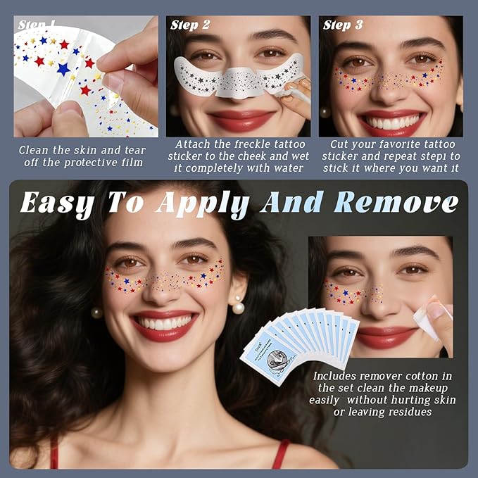 12pcs Rich Rainbow Color Glitter Freckles Face Tattoo, Waterproof Long Lasting Multicolor Speckles Patches for Women Kids, Cute Heart&Star Temporary Tattoo Makeup Rave Accessories for Festival