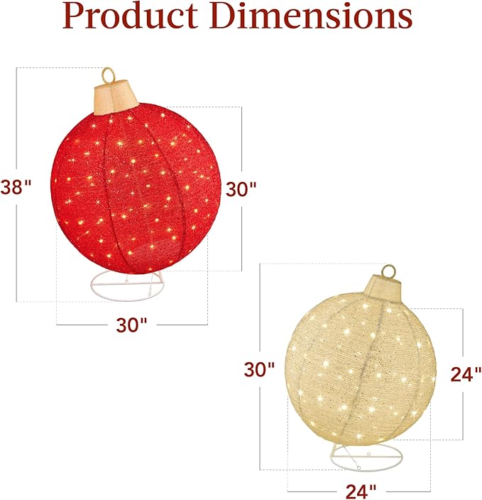Best Choice Products 2pc Lighted Pop-Up Outdoor Christmas Ornament Set, Holiday Ball Decoration w/ 180 LED Lights, 8 Light Functions - Red/Gold