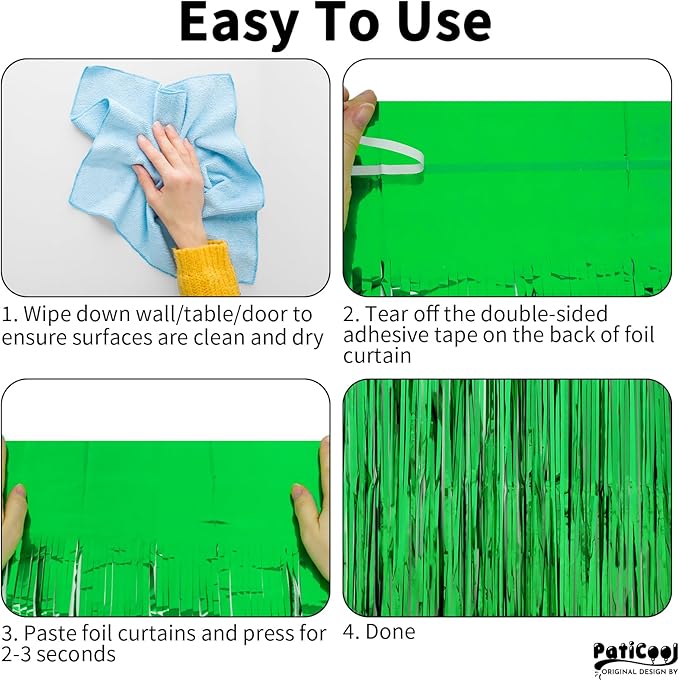 Football Party Decorations Green Streamers - Thicken 2 Pack 3.2 x 8.2 FT - Tinsel Foil Fringe Curtains Party Backdrop for Birthday, Dinosaur, Christmas, Jungle, Golf Party Decorations