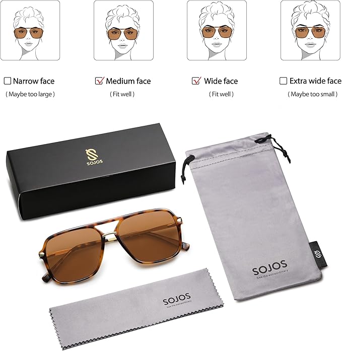 SOJOS Sunglasses for Women & Men, Square, Retro, Polarized Lens, Trendy Aviator, 90s Shades
