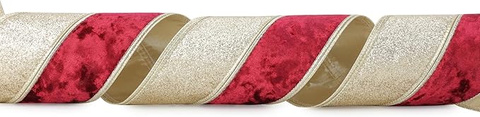 Burgundy Velvet Wired Christmas Ribbon 4 Inch Extra Wide Thick Maroon and Gold Glitter Holiday Ribbon – 10-Yards Roll for Tree Decorations, Gift Wrapping, Wreaths, and DIY Crafts