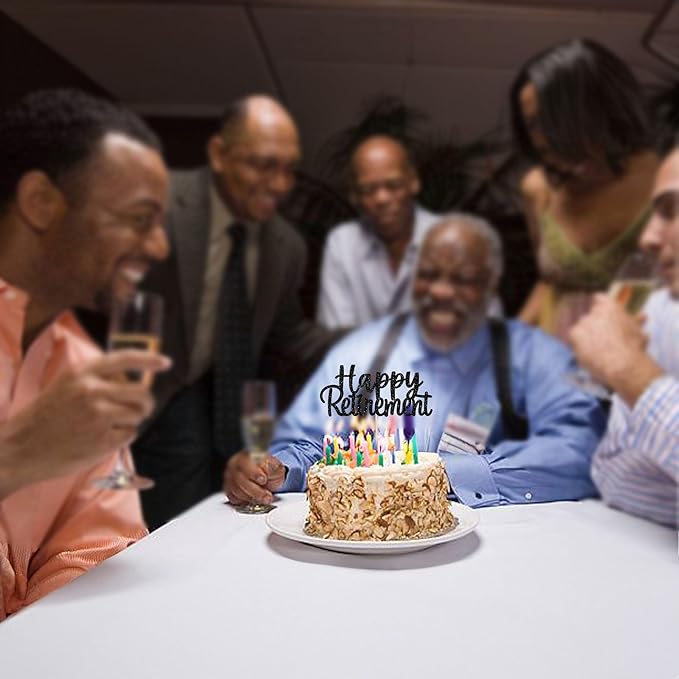 Gyufise Black Happy Retirement Cake Topper Retirement Cake Decoration Picks for Retired Party Cake Decoration Party Supplies 1 Pack