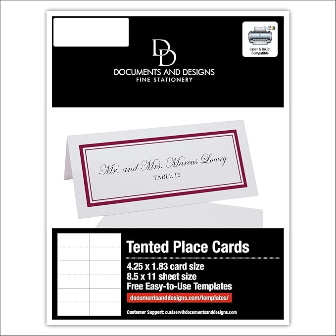 Double Line Border Printable Place Cards, Burgundy (Choose Color), Set of 150 (25 Sheets), Laser & Inkjet Printers - Wedding, Party, Dinner, and Special Events - Made in the USA