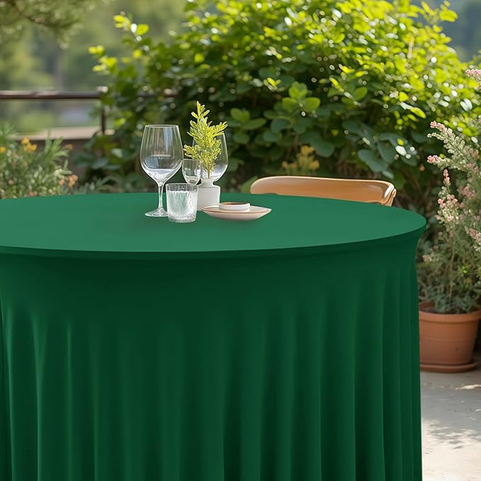 HolidayIdeas 6 Pack Hunter Green Spandex Table Skirts for 60 Inch Round Tables, Fitted Covers for Christmas Receptions