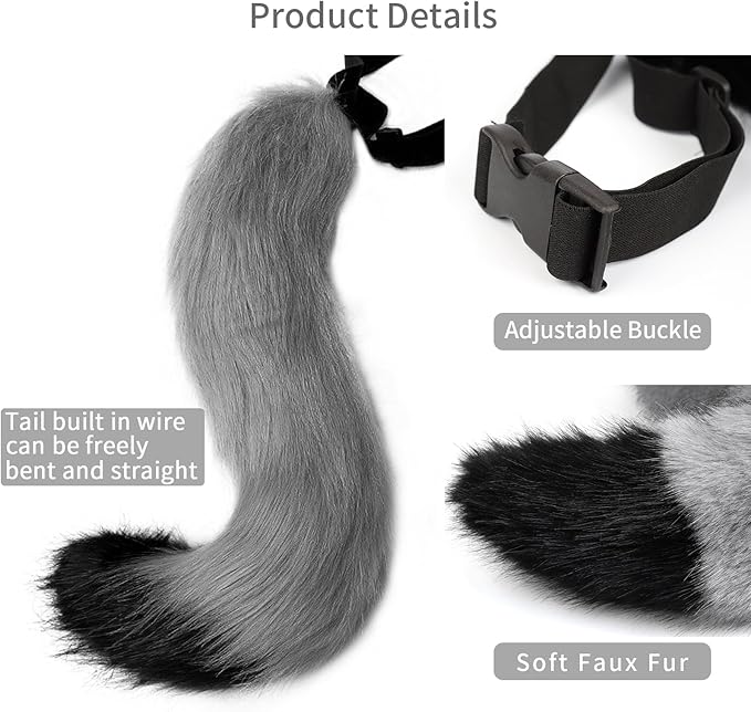 Faux Fur Fox Wolf Tail Animal Dog Furry Tails for Halloween Party Cosplay Accessory