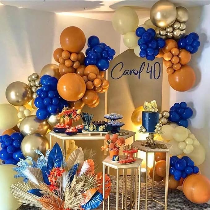 Blue and Orange Balloons Garland Arch Kit, 156 Pcs Royal Blue Orange and Light Blue Latex Balloon Different Sizes 18 12 10 5 inch for Birthday Graduation Space Themed Party Decorations