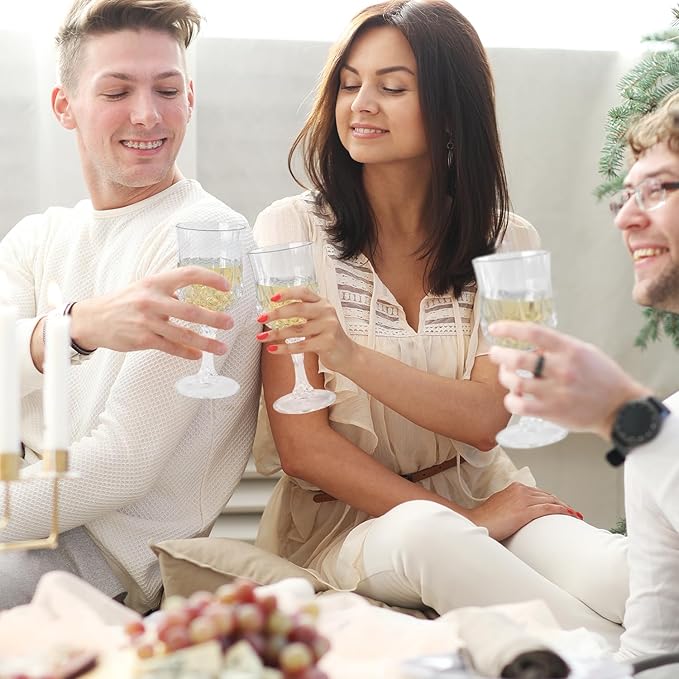 48 PCS Plastic Wine Glasses 7oz,Clear Plastic Goblets Drinkware Glasses, Acrylic White Wine Glasses, plastic water goblets for Wedding Wine Bar Juice Grand Event Party (48 Transparent)