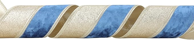 Navy Blue Velvet Wired Christmas Ribbon 4 Inch Extra Wide Thick Blue and Gold Glitter Holiday Ribbon – 10-Yards Roll for Tree Decorations, Gift Wrapping, Wreaths, and DIY Crafts