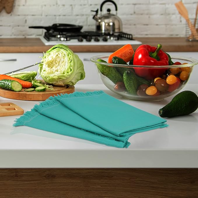 Dinner Cloth Napkins Set of 12, Premium Cotton 20x20 Inches Highly Absorbent, Hotel Quality Reusable & Washable Dinner Napkins with Fringe Corner Napkins for Home & Weddings - Spring Green