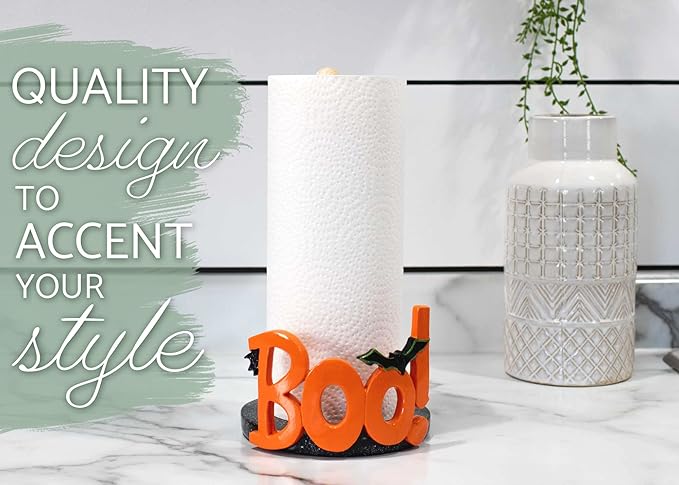 Elanze Designs Boo Bat 12 inch Resin and Wood Halloween Paper Towel Holder