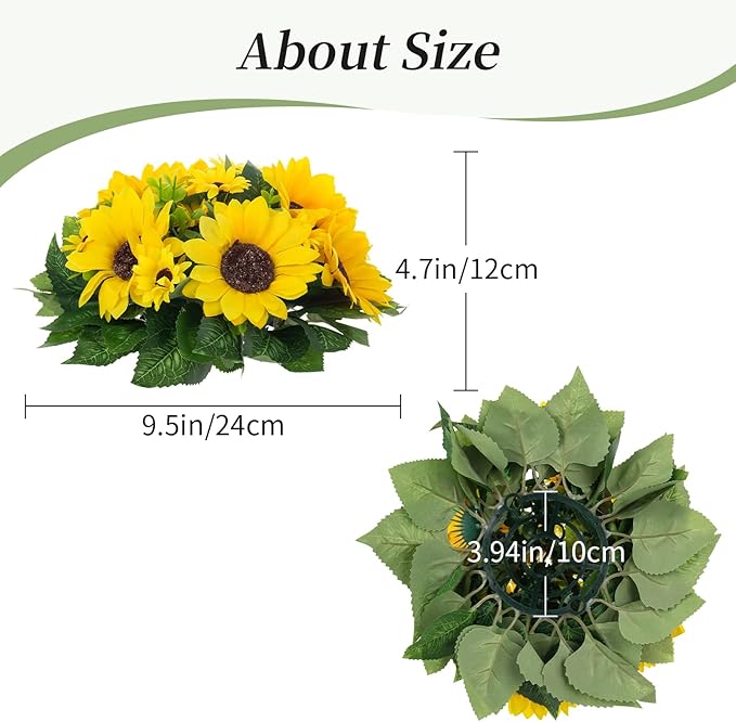BLOSMON Sunflowers Artificial Flowers Ball - 10 Pcs Fake Yellow Sunflower Flowers CenterPieces Decoration for Wedding Table - Silk Kissing Floral Arrangements for Home Party Event DIY Decor