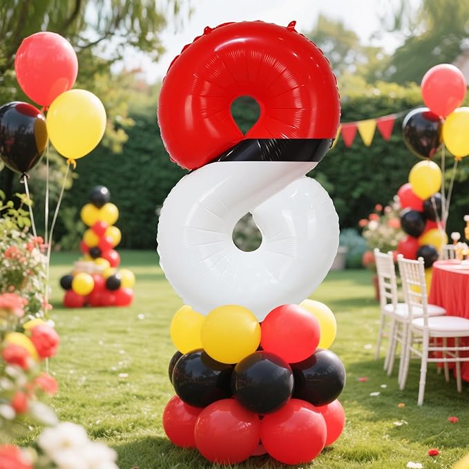 YIIHMEI 40 Inch Number 8 Balloons Birthday Party Decorations, Red and White Theme Large Balloon Decor Supplies for Kid's