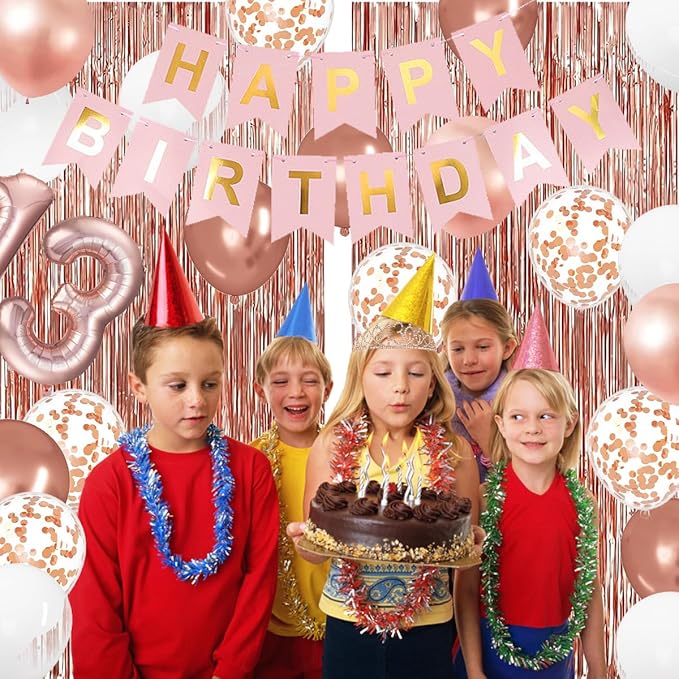 13th Birthday Decorations for Girls, Rose Gold 13th Birthday Banner, Balloon, Cake Topper, Sash and Crown, Happy 13th Birthday Party Decorations for Girls