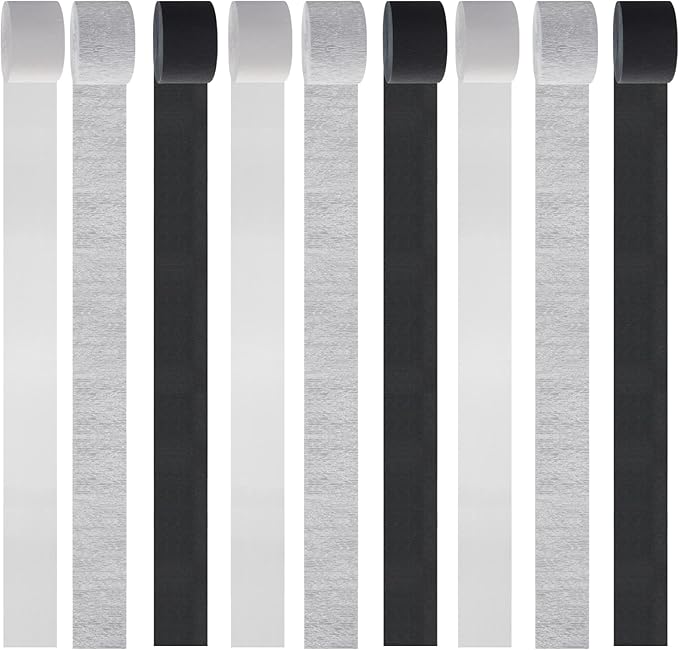 Black White Silver Party-Decorations Streamers - 9 Rolls Graduation Men Boys Birthday Crepe Tissue Paper Streamer Banner, Wedding Baby Bridal Shower New Years Garland Decor Panduola
