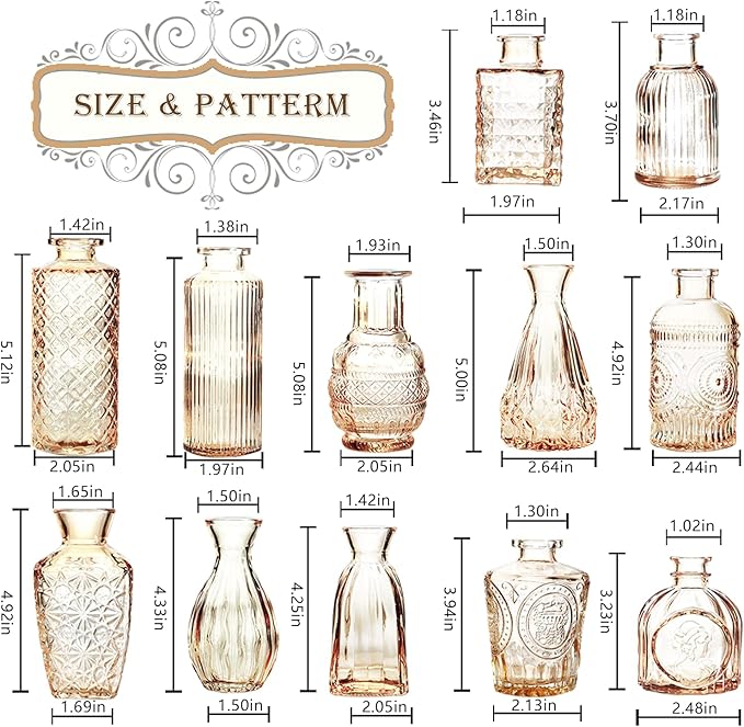 Bud Vases Set of 40 Pcs,Small Flower Vases for Centerpieces,Glass Bud Vase in Bulk,Vintage Bud Vase for Wedding Table Centerpieces Decoration, Home Table Party Decor, Christmas,Anniversary,Gold Amber