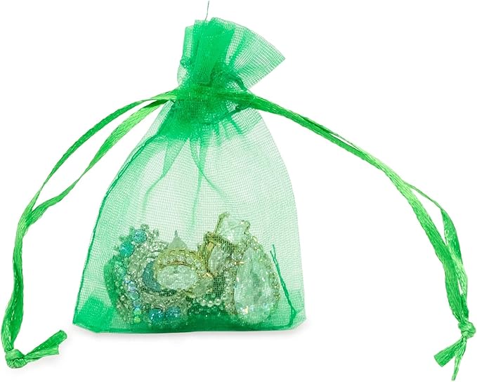 TheDisplayGuys 100-Pack XS 2 x 2 3/4" Light Green Sheer Organza Gift Bags with Drawstring, Goodie Bags for Jewelry, Candy Bags, Treat Bags, Wedding Favors Small Mesh Bags