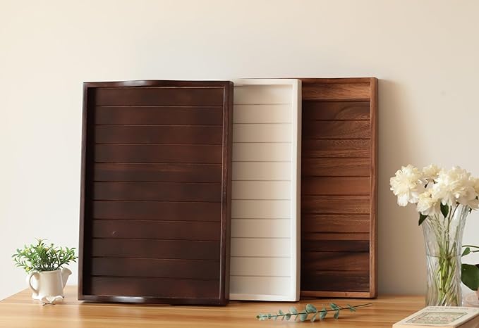 Large Acacia Wooden Serving Tray with Handles 20 x 14 inch Decorative Coffee Table Ottoman Tray for Living Room Extra Large for Kitchen Dinner Food Bar Breakfast in Bed (Color Brown)