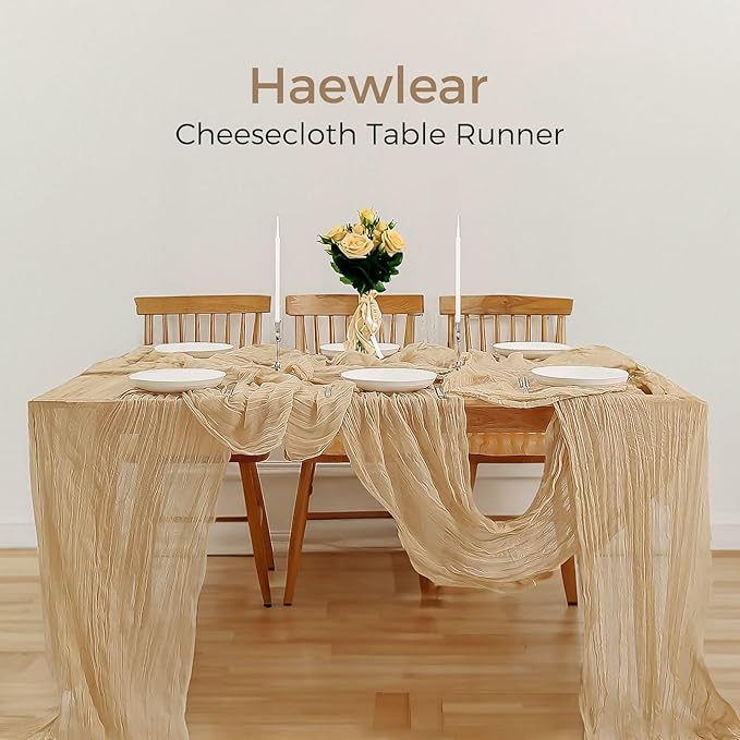 6 Pack Cheesecloth Table Runner 10Ft Boho Gauze Table Runner Cheese Cloth Long Rustic Sheer Table Runner for Wedding Bridal Baby Shower Birthday Party Cake Table Arbor Decorations (Beige)