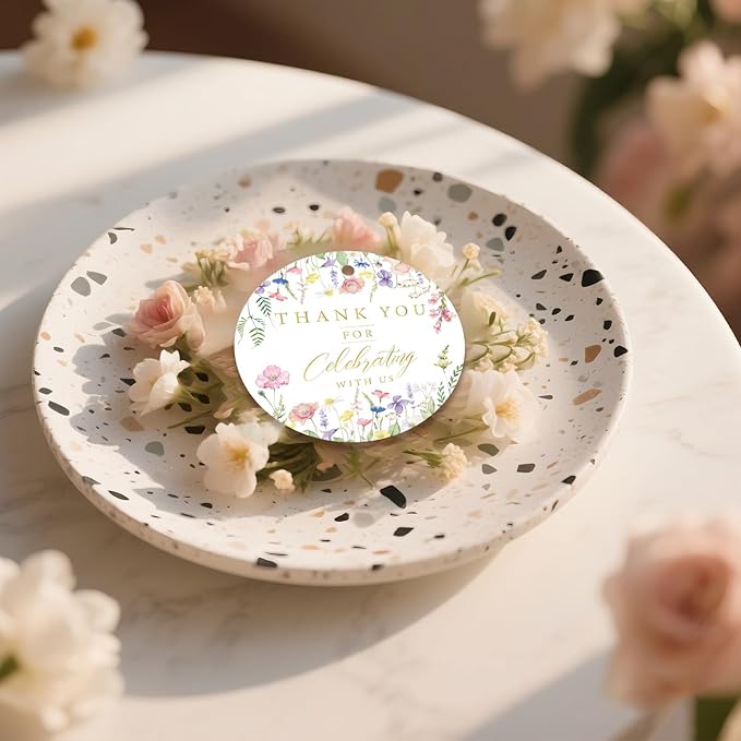 50PCS Thank You Gift Tags, 2x2 inch Pink Floral Personalized Gift Tags with String for Wedding Birthdays Party Favors Baby Shower Bridal Shower