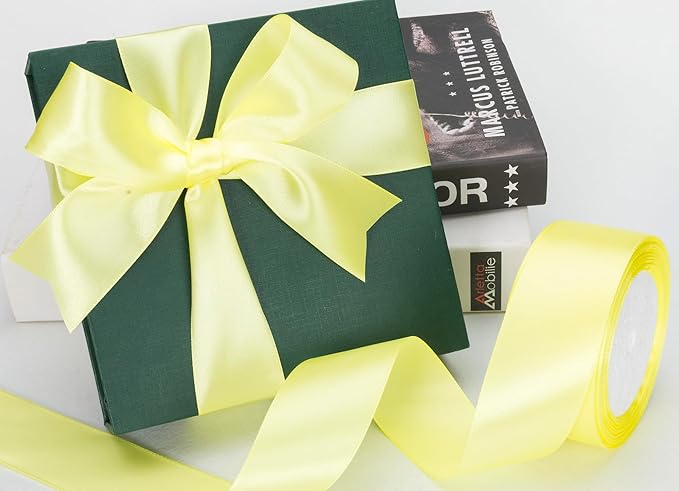 ATRBB 25 Yards 1-1/2 inch Wide Satin Ribbon Perfect for Wedding,Handmade Bows and Gift Wrapping(Light Yellow)