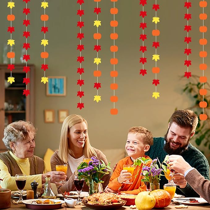 Fall-Autumn Leaves-Pumpkin Party-Decorations Streamers Garland - 5pcs Orange Baby Shower Birthday Maple Leaf Hanging Paper Banner,Harvest Friendsgiving Room Decor Banners Lasting Surprise