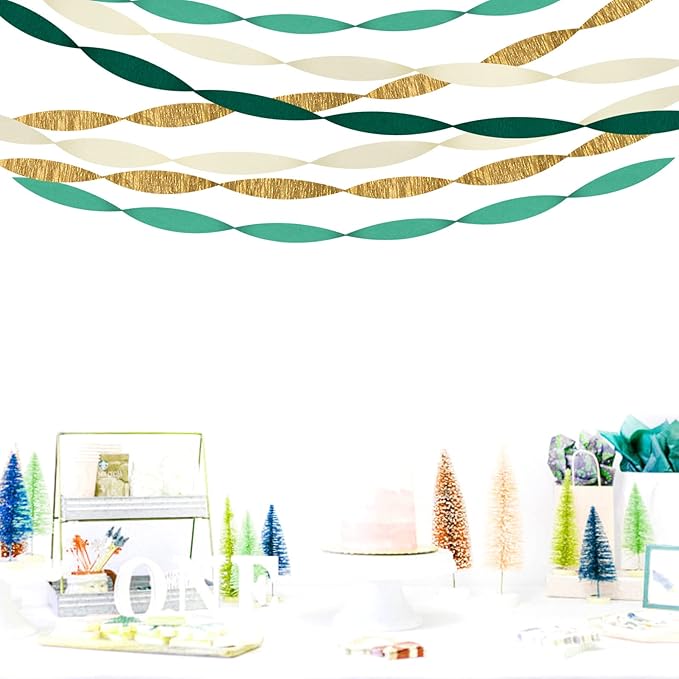 Sage-Green Ivory Gold Party-Decorations Streamers - 8 Rolls Safari Jungle Birthday Baby Bridal Shower Wedding Bachelorette Engagement Crepe Tissue Paper Streamer Garland Decor Panduola