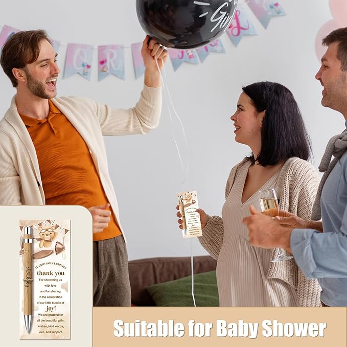 Toerifer Baby Shower Favors for 30 Guests, Baby Shower Set Gift Included 30 Pcs Bamboo Pens 30 Pcs Greeting Cards, Gender Reveal Souvenirs Prizes, Brown Bear We Can Bearly Wait Decor