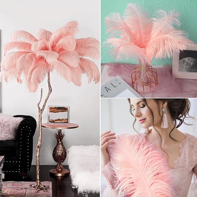 NEWONG 30pcs Rouge Pink Ostrich Feathers Natural Bulk 9-12in(23-30cm) Vase Craft Wedding Home Party Centerpieces Christmas Day Decoration