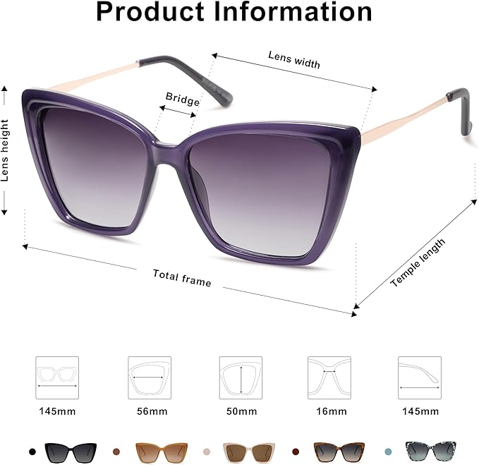SOJOS Trendy Polarized Sunglasses For Women Retro Womens Oversized Square Cat Eye Sun Glasses UV Protection SJ2206