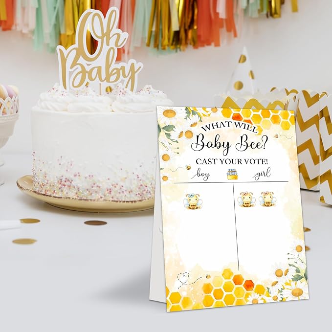 Gender Reveal Party Games, Bee Theme Baby Gender Reveal Voting Board Sign, 48 Boy Girl Voting Stickers, He or She, Baby Gender Reveal Party Decorations Games for Boy or Girl Shower