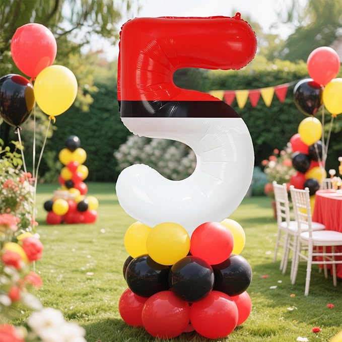 YIIHMEI 40 Inch Number 5 Balloons Birthday Party Decorations, Red and White Theme Large Balloon Decor Supplies for Kid's