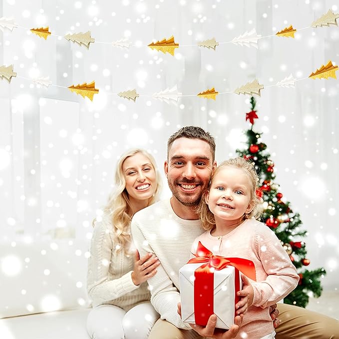 White Gold Christmas-Tree Party-Decorations Garland - 25 Ft Hanging Birthday Paper Streamers Banner,Wedding Baby Bridal Shower Bachelorette Decor Ouruola