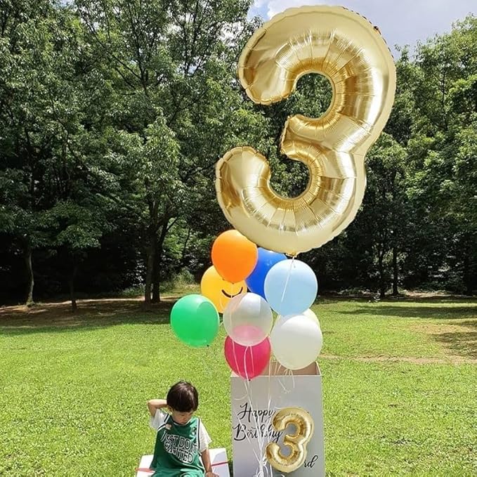 40 inch White Gold Number Balloon Giant Foil Helium Balloons Champagne Gold Number 3 Balloon for 3rd Birthday Party Decorations