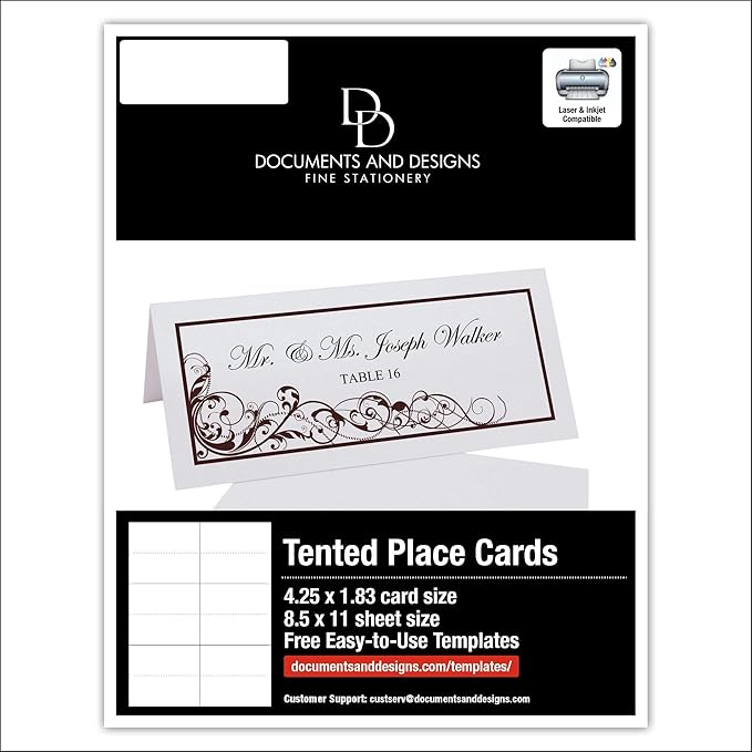 Scribble Vintage Swirl Printable Place Cards, Chocolate (Choose Color), Set of 60 (10 Sheets), Laser & Inkjet Printers - Wedding, Party, Dinner, and Special Events