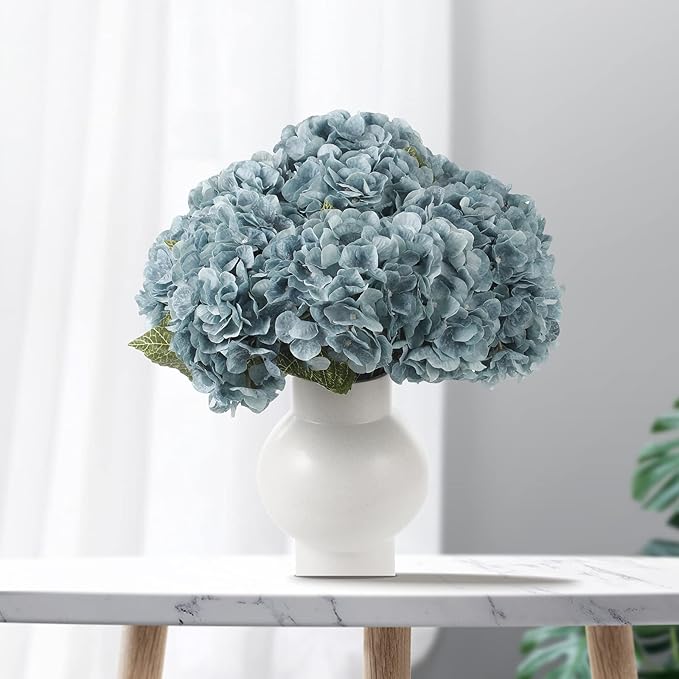 Kimura's Cabin 2Bouquets Fake Silk Hydrangea Flower Artificial Hydrangea Bouquets 10Heads for Home Table Centerpieces Wedding Party Decoration(Sky Blue, Pack of 2