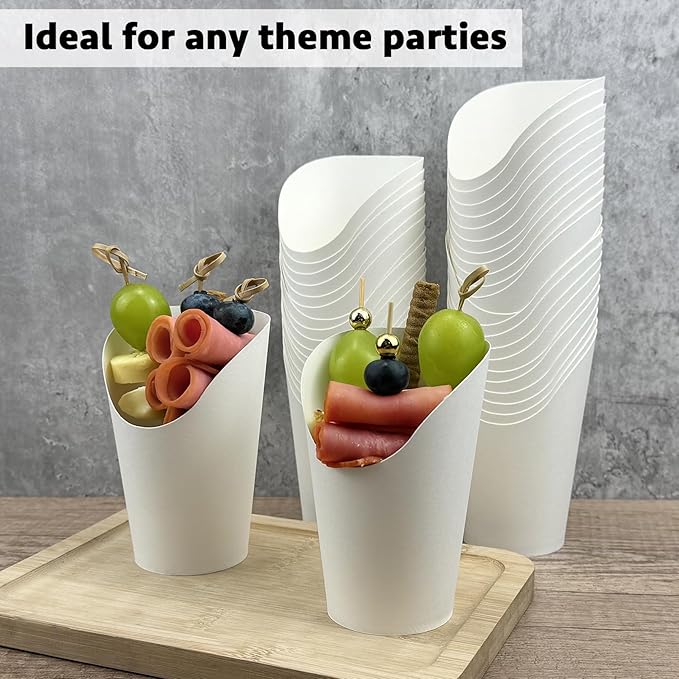 CAMKYDE 50 Pcs Disposable White Charcuterie Cups, 16oz French Fries Holder French Fry Cups for all Occasions (16oz, White)