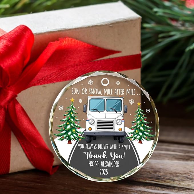 Custom Name Mail Carrier Christmas Glass Ornaments, Personalized Thank You Postal Workers Ornament Xmas 2025, Mail Truck Christmas Tree Decoration Gifts for Mailman Postal Carriers, Postman Keepsake