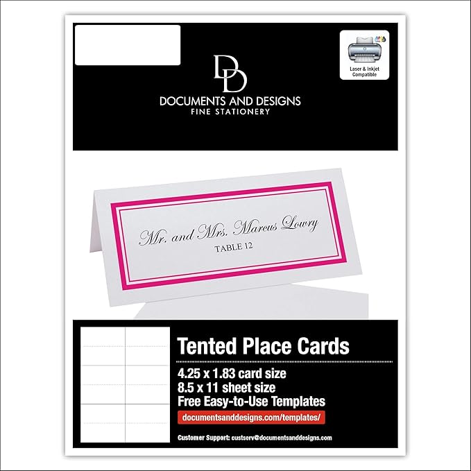 Double Line Border Printable Place Cards, Fuschia (Choose Color), Set of 60 (10 Sheets), Laser & Inkjet Printers - Wedding, Party, Dinner, and Special Events - Made in the USA