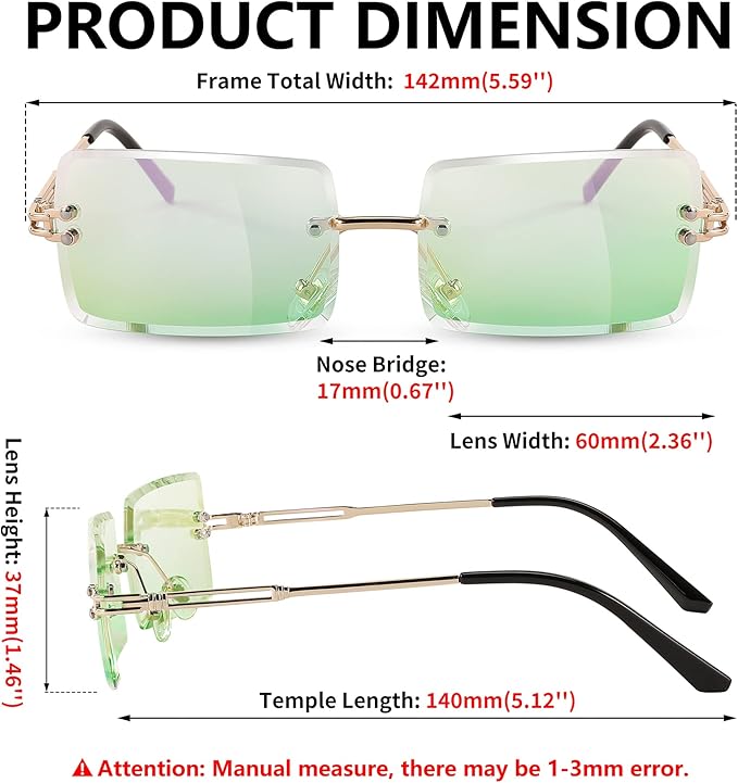FEISEDY Vintage Rimless Sunglasses Rectangle Frameless Candy Color Glasses Women Men B2642