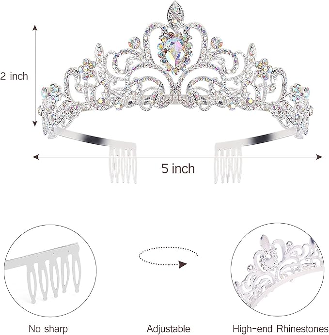 Velscrun Birthday Queen Tiaras Crown for Women, Girls Princess Crowns for Women, Queen Tiara for Mom, Silver Birth Crown Headband Birth Sash, 30th 40th 50th Birthday Prom Party Decorations for Mother