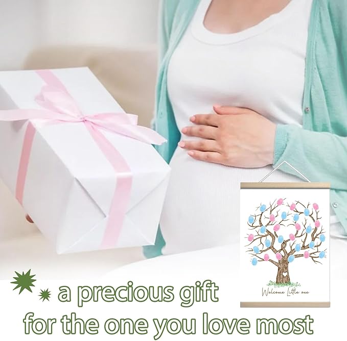 QZCYU Gender Reveal Fingerprint Tree Canvas Guest Books, Baby Shower Decorations, Gender Reveal Party Decorations Gifts Ideas, Baby Shower Party Supplies, Thumbprint Hanging Paintings(12x15in)