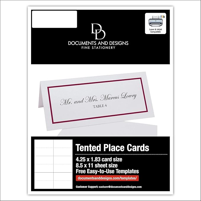Single Line Border Printable Place Cards, Burgundy (Choose Color), Set of 150 (25 Sheets), Laser & Inkjet Printers - Wedding, Party, Dinner, and Special Events - Made in the USA