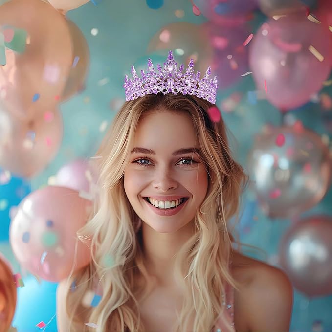Schmoopy Tiara Crown for Women, Hair Accessories for Party Wedding (B-Purple)