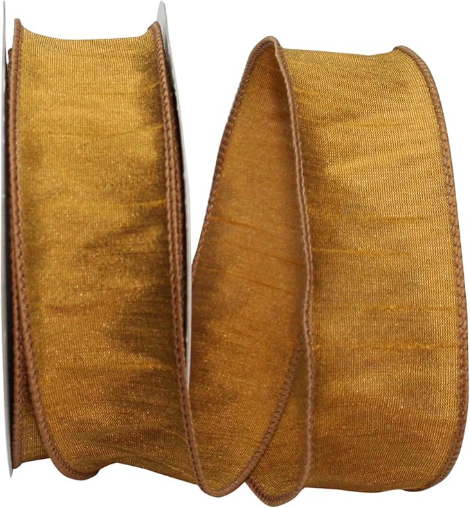 Reliant Ribbon 92975W-974-09F Dupioni Supreme Wired Edge Ribbon, 1-1/2 Inch X 10 Yards, Antique Gold