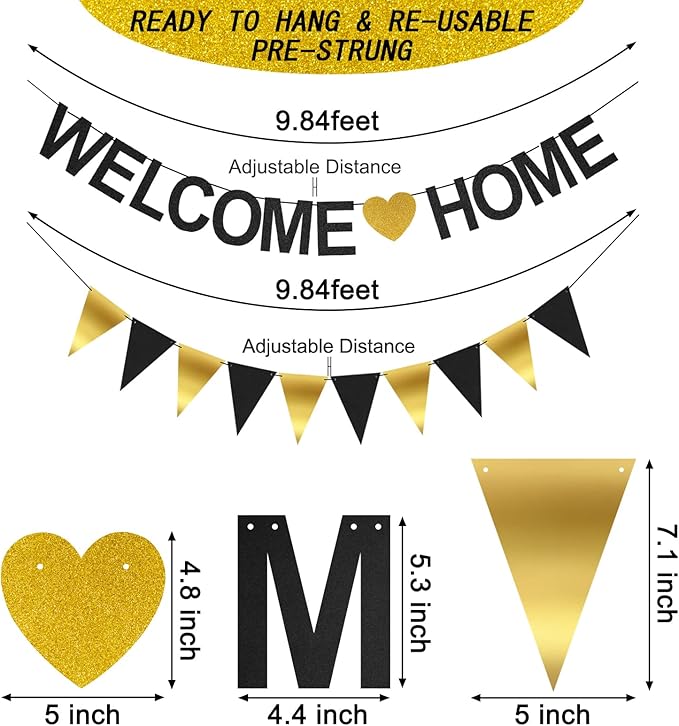 Welcome Home Banner Decorations with Welcome Home Sign, Garland, Balloons and Hanging Swirls for Military Homecoming Deployment Returning, Welcome Home Party Supplies