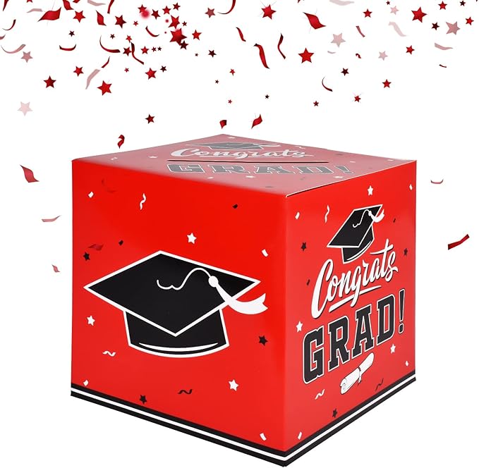 Gatherfun Graduation Decorations 2025 Grad Card Box for Gift Graduation Party Favors Decor Party Supplies Red