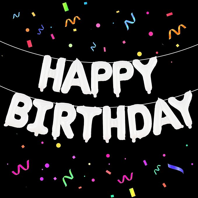 KatchOn, White Happy Birthday Balloons Banner - 16 Inch | Foil Balloon Banner for Happy Birthday Decorations | Balloon Letters Sign For White Birthday Party decor