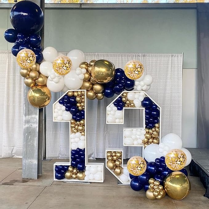 Zesliwy Navy Blue Gold Balloons Garland Kit, Navy Blue Gold White Confetti Balloons Arch Kit for Birthday Party Wedding Graduation Class of 2025 Prom Decorations……