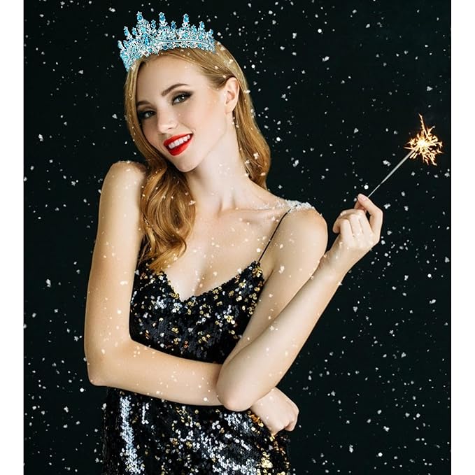 Velscrun Blue Crystal Birthday Tiara Crowns for Women Girls Elegant Princess Crown with Combs Birthday Girl Headband Sash Happy Birth Party Decorations Birth Gift Cake Topper Hair Accessories